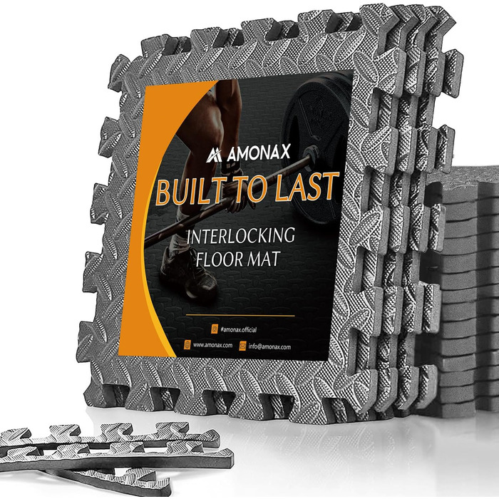 Набір пазл-килимків для фітнесу та спорту Amonax, захисний мат з пінопласту 30x30 см, сірий (18 шт, 1.67 м²), для дому, гаража та басейну