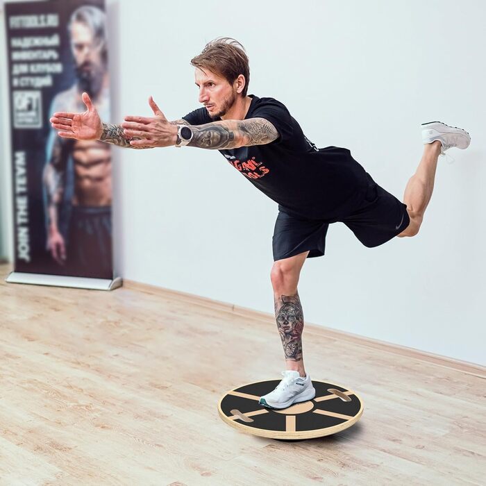 Дерев'яна баланс-дошка з неслизьким основанням, 40 см з ручками для вправ, для дорослих (чорна)