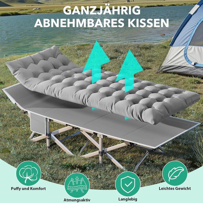 Розкладне ліжко-матрац для кемпінгу та відпочинку (190x71x35 см, сірий)