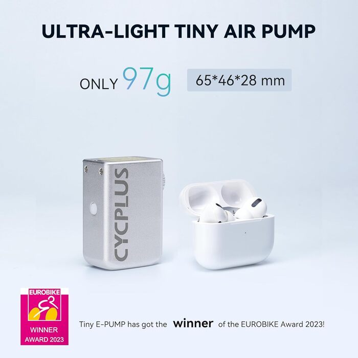 Електрична велосипедна міні-насос CYCPLUS Tiny E-Pump, портативна акумуляторна помпа 100PSI з зарядкою Type-C, без манометра, лауреат EUROBIKE Award 2023