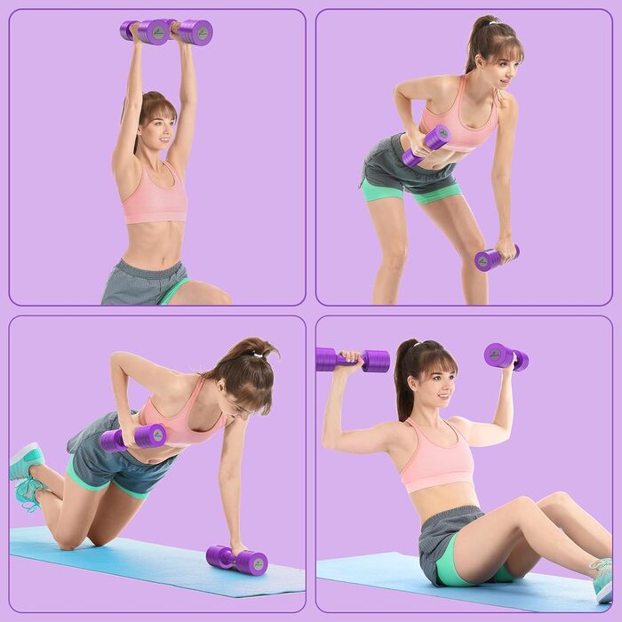 Набір гантелей Sportneer регульовані, 1-2.5 кг, 4-в-1, для дому, фітнесу, силових тренувань, фіолетовий