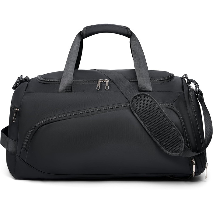 Спортивна сумка-рюкзак для чоловіків та жінок - містка дорожня/тренувальна сумка з відділенням для взуття та мокрих речей, 50 x 28 x 25 см, чорна