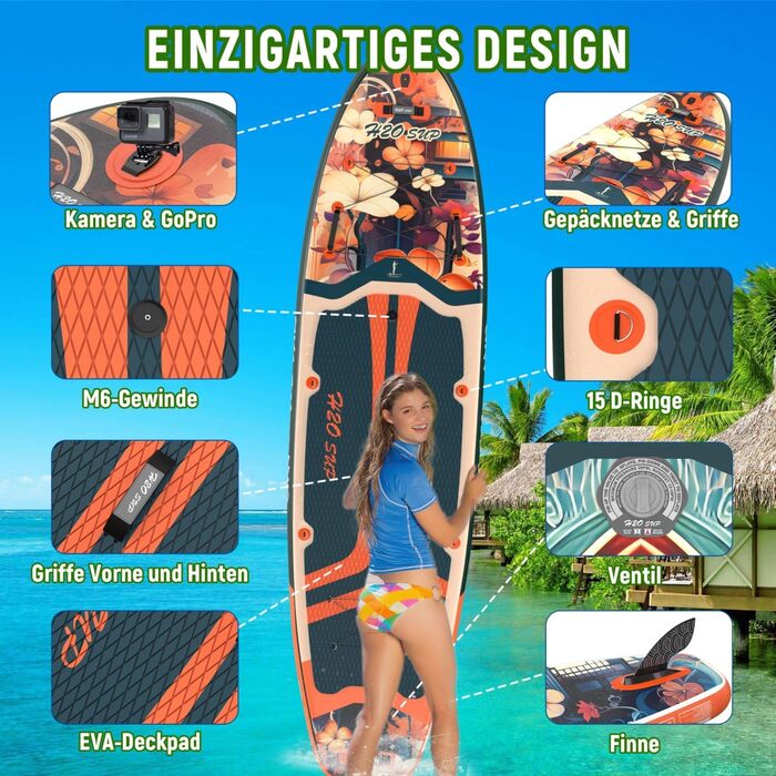 Надувний SUP-борд 15 см, з рюкзаком та аксесуарами, зелений - Дошка для Stand Up Paddling