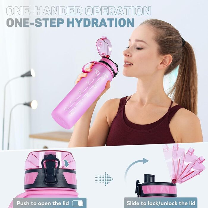 Спортивна пляшка для води 1л BPA-free з неслизьким гумовим грифом для велосипеда, активного відпочинку, школи, спортзалу, колір: зелений (малина, 1000 мл)