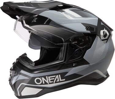 Мотошолом O'NEAL D-SRS Square V.22 для доріг та ендуро, інтегрована сонцезахисна лінза, Bluetooth та Pinlock, чорний-сірий, розмір S