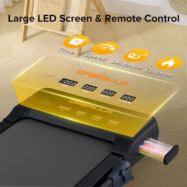 Електричний біговий тренажер Laufband для дому, компактний, чорний, з LED-дисплеєм та регулюванням нахилу до 12°