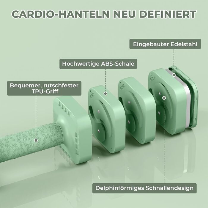 Набір розбірних гантелей Dripex 2 x 5 кг, регульовані ваги для тренувань вдома, шестигранні диски, колір трав'яний зелений, для чоловіків та жінок
