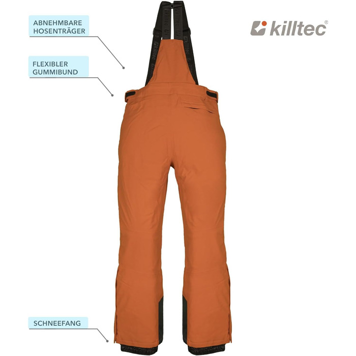 Сніговий костюм Killtec для чоловіків, розмір M, 2 частини (куртка та штани), водонепроникний, вітронепроникний, дихаючий, з водовідштовхувальним покриттям 10 000 мм, чорний, теракота / помаранчевий