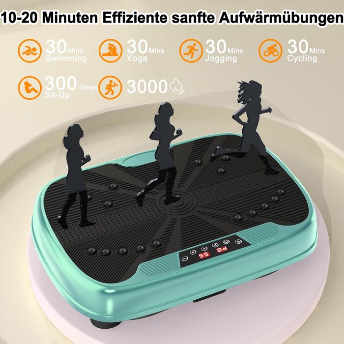 Вібраційна платформа для дому, 99 рівнів вібрації + 10 програм тренувань, тренажер для всього тіла для нарощування м'язів та спалювання жиру, у комплекті з 2 фітнес-гумками (зелені)