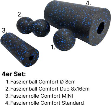 Фасціальна ролика ATC Handels Comfort Standard, високоякісна піна, набір 4 предмети, для масажу, відновлення та гнучкості м'язів