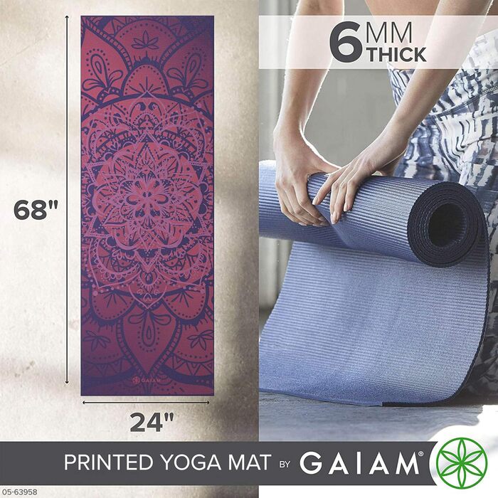 Йогамат Gaiam Premium 6 мм з антиковзаючим покриттям - для йоги, пілатесу та фітнесу (172x61x6 мм)