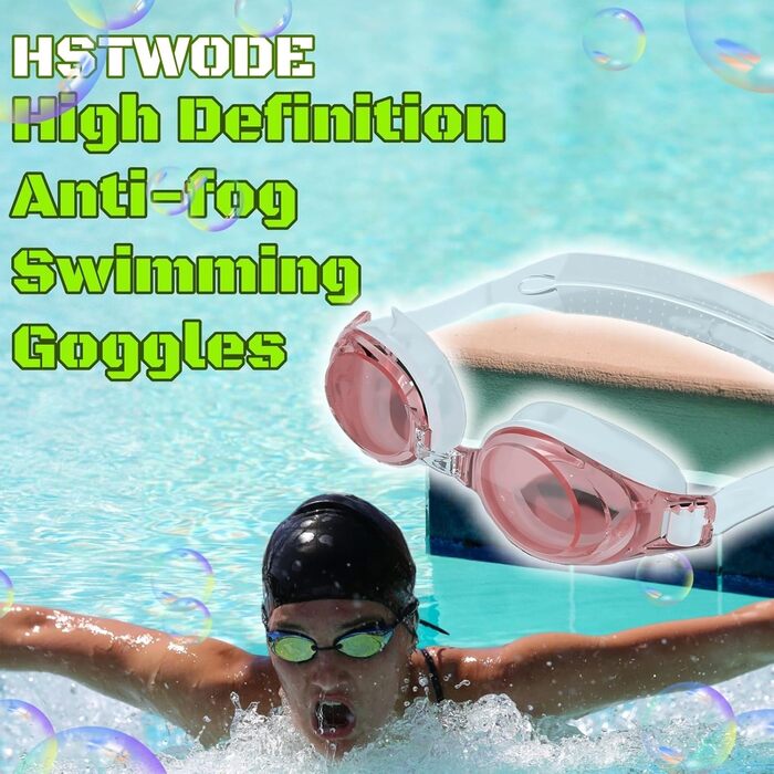 Оптична плавальна маска з діоптріями -1,5, проти запотівання, UV-захист, з вушними затичками, для чоловіків та жінок (Рожева, універсальний розмір)