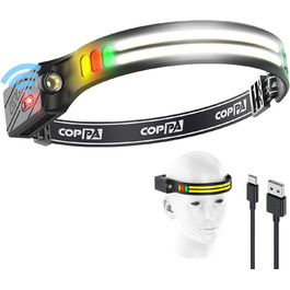 Налобний ліхтар COPPA H4C LED з перезарядкою, комплект з широким та точковим світлом, білий, жовтий, червоний, зелений, з датчиком руху для дітей, кемпінгу, бігу, риболовлі, альпінізму, ремонту, джогінгу