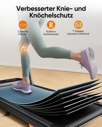 Біговий тренажер 6-в-1 для дому, складаний, з регулюванням нахилу 10% та ручками. Макс. вага 135 кг, LED-дисплей, пульт ДУ та додаток. Без встановлення (Чорний/Помаранчевий)