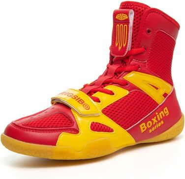 Боксерські черевики для чоловіків та жінок, дитячі, для індоор-фітнесу, бойові черевики, антиковзкі та дихаючі хай-топ бойові черевики, 40 EU, червоний, жовтий
