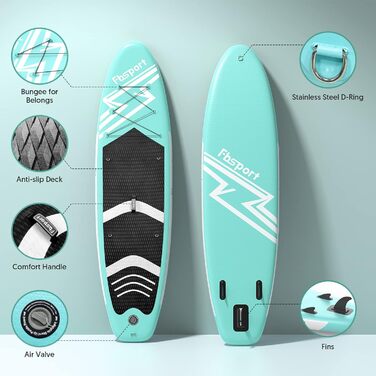 Надувна SUP-дошка FBSPORT 3,2 м, комплект: рюкзак, весло, плавник, насос, нековзке покриття, для підлітків і дорослих