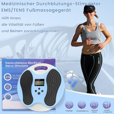 Масажер для ніг та стегон EMS, стимулятор кровообігу – покращує циркуляцію крові, знімає втому ніг та стегон, з 4 електродами TENS, блакитний/сірий