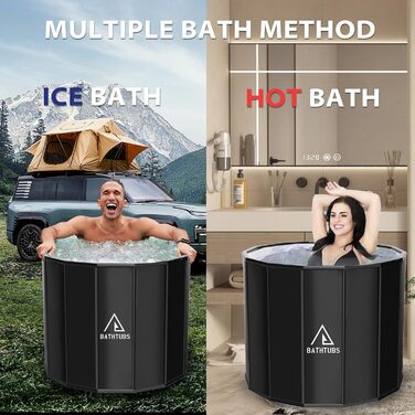 Портативна складана ванна для дорослих STARBRILLIANT (80x66 см) — крижана ванна для відновлення м'язів, SPA та загартовування, чорна, розмір L