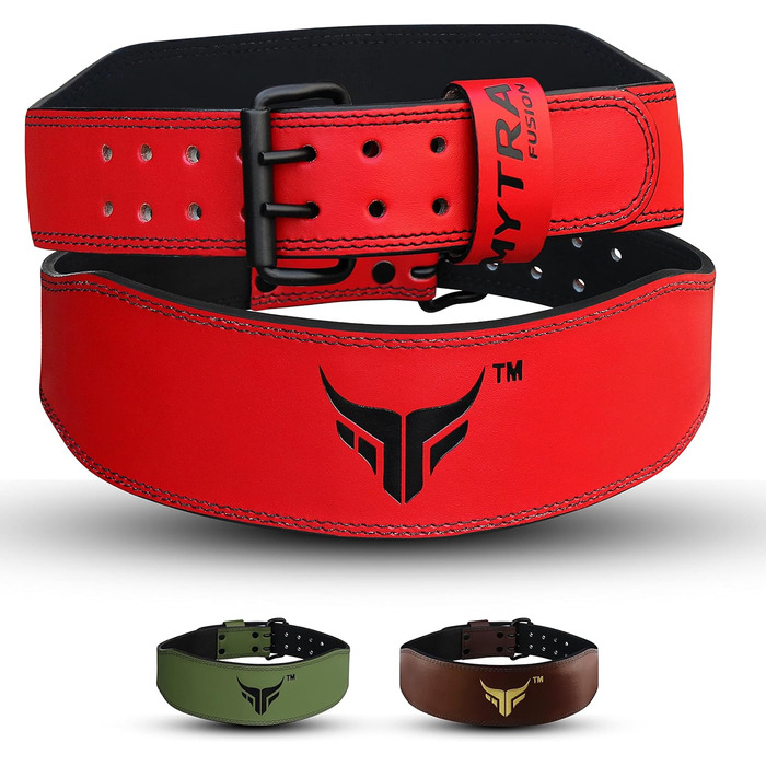 Mytra Fusion Gym Belt 4 дюйми: пояс для важкої атлетики, пауерліфтингу, підтримки спини, червоний (Small)
