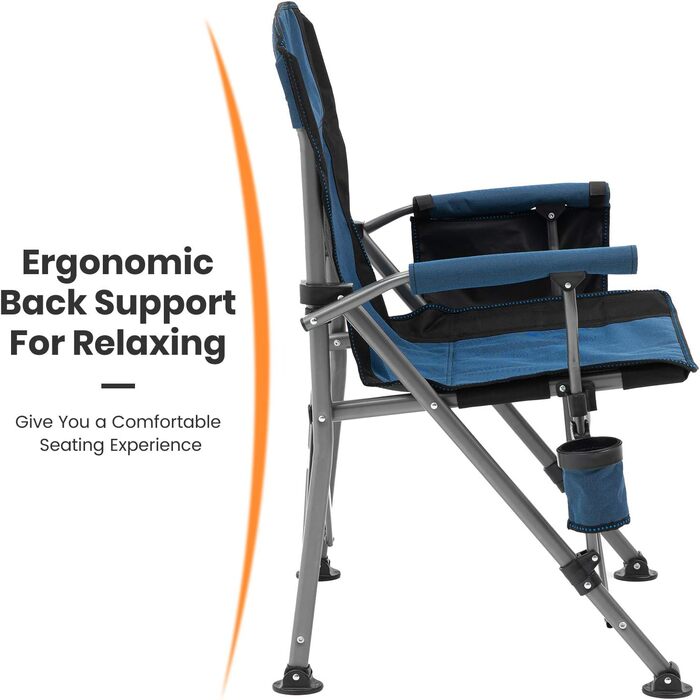 XGEAR Складний стілець, туристичний, для відпочинку на природі, з підлокітником та кишенькою, для риболовлі, фестивалів, пікніків (блакитний)