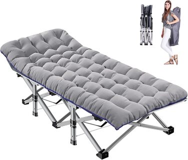 Розкладне кемпінгове ліжко MOPHOTO з матом – до 200 кг, 190x71x36 см, широке, для відпочинку на природі, сіре
