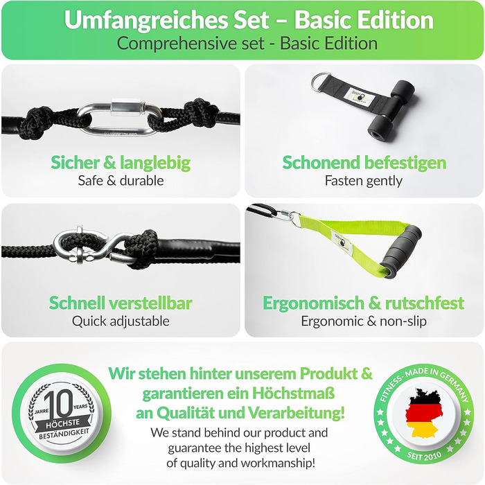 Слінгтренер Преміум, Made in Germany: Набір для силових тренувань вдома та на вулиці, з дверним кріпленням, постером та планом тренувань, 10 років гарантії