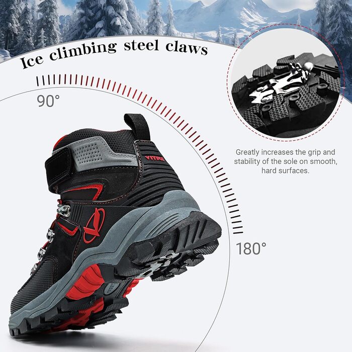 Зимові черевики для хлопчиків ASHION, утеплені, для походів та трекінгу, розмір 33 EU, чорно-червоні