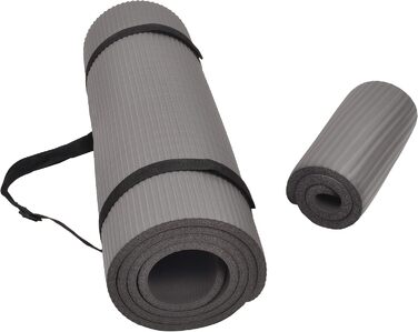 Килимок для йоги BalanceFrom GoYoga+ 1/2 дюйма, високої щільності, проти розривів, з ремінцем і підкладкою для колін, сірий