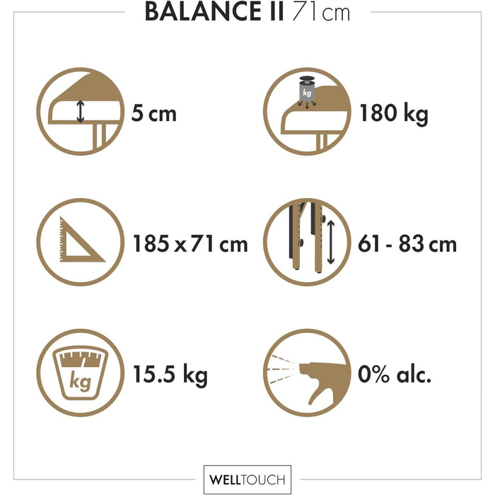 Масажний стіл WellTouch Balance II 71 см, мобільний, переносний, з регульованим підголівником, ременем для рук і сумкою, темно-синій