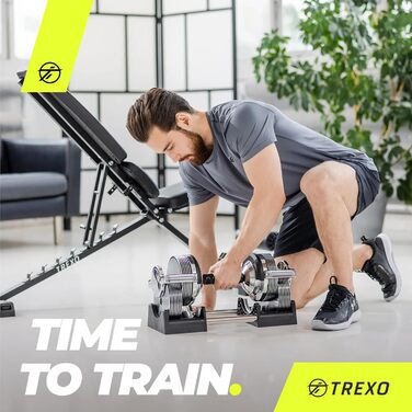 Регульована гантеля TREXO хромована 3-32 кг, 30 рівнів ваги, з ергономічною нековзкою ручкою для силових тренувань і фітнесу