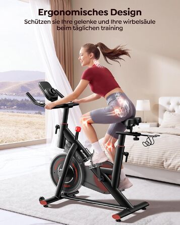 Спінінг-велотренажер Heimtrainer з додатком, магнітним регулятором опору, маховиком 15 кг та LCD-дисплеєм, до 170 кг, червоний