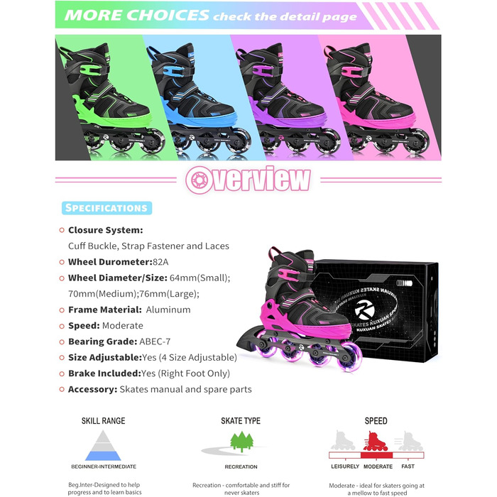 Розсувні ролики Kuxuan для дітей та підлітків, з підсвічуванням, для початківців (червоний, розмір EU 34-37)