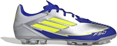 Бутси футбольні adidas F50 League Unisex для штучного покриття, 47 1/3 EU, сріблястий/сонячно-жовтий/блакитний