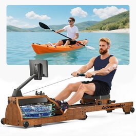 Гребний тренажер Advamsoler з масиву дерева, складаний, для дому з Bluetooth, LCD-монітором, тримачем для планшета, до 150 кг