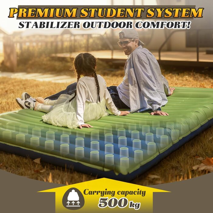 Каремат для кемпінгу, надувний, з інтегрованою помпою, компактний, для подорожей та походів (зелений)