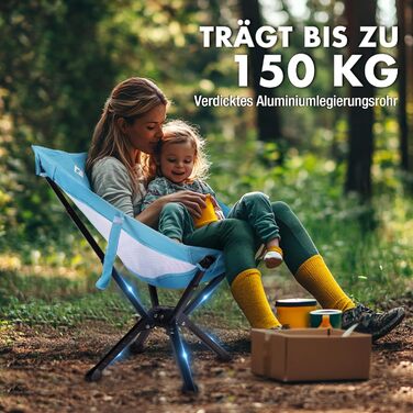 Складний туристичний стілець VILLEY, блакитний, з алюмінієвим каркасом, 150 кг, з сумкою для відпочинку та риболовлі