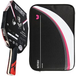 Турнічна ракетка Butterfly® Dimitrij Ovtcharov Black для настільного тенісу | Eva-Технологія | Сертифікована ITTF гума Wakaba, 2,1 мм губка | Професійна ракетка для настільного тенісу для досвідчених гравців, комплект з чохлом DC2