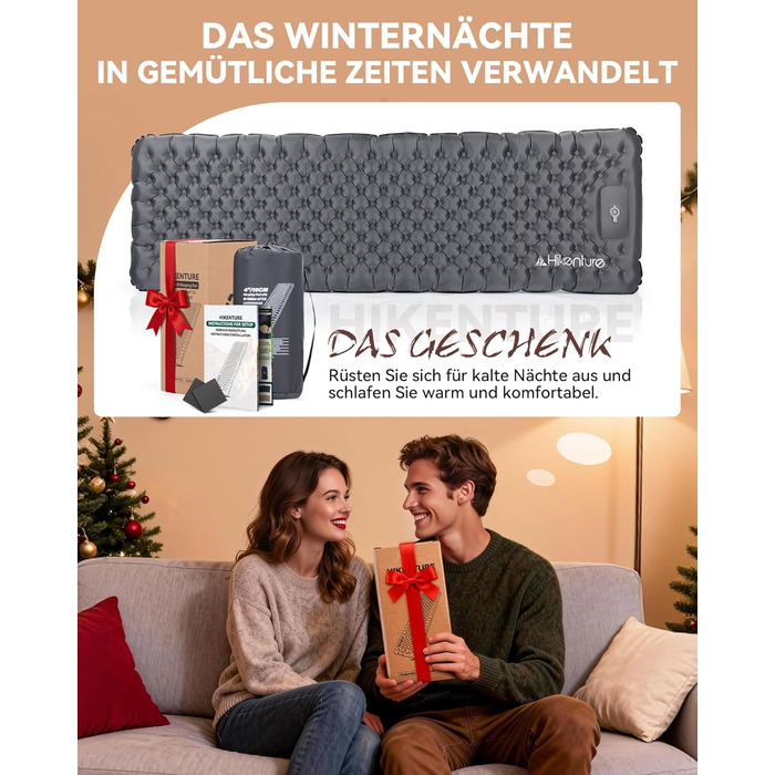 Килимок для кемпінгу HIKENTURE R-Wert 7.3 з ножною помпою, 10 см товщини, 210x64 см, 4 пори року, для туризму та наметів