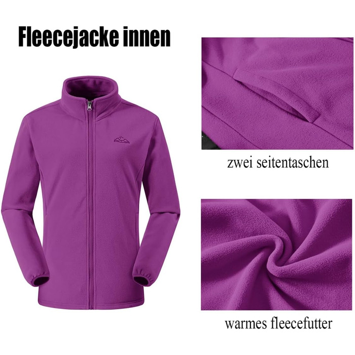 Жіноча 3-в-1 куртка Ysento: водонепроникна, вітрозахисна, з флісовою підкладкою та знімна капюшон. Функціональна зимова куртка для активного відпочинку. Розмір M, фіолетовий колір.