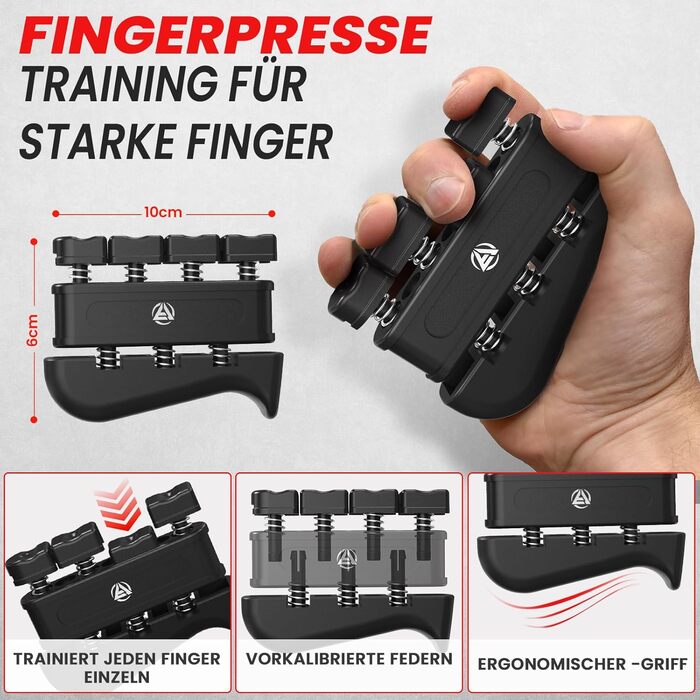 Набір для тренування рук Handtrainer: 5 предметів, регульований тренажер сили хвата, розтягувач пальців, бандаж на зап'ястя, тренажер для хвата, кільце для хвата, чорний