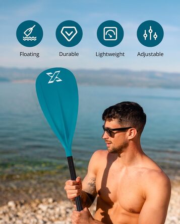 SUP-дошка ZLX з подвійним веслом: регульована, знятні частини, підходить для серфінгу, плавання та водних розваг (блакитна)