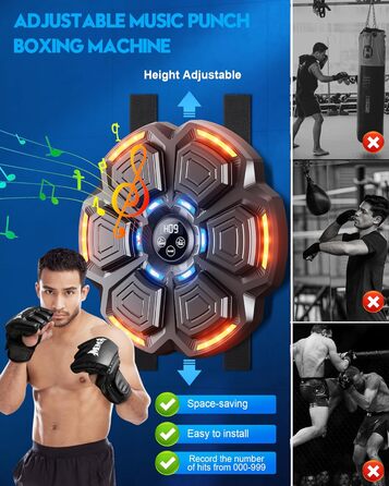 Музична бокс-машина для дорослих Bluetooth з рукавичками, LED підсвічуванням, 9 режимів швидкості та лічильником ударів