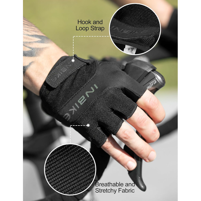 Велосипедні рукавички INBIKE, напівпальцеві, для чоловіків та жінок, з підкладкою Eva, комфортні, дихаючі, літні, для велосипеда, MTB, чорні, XXL