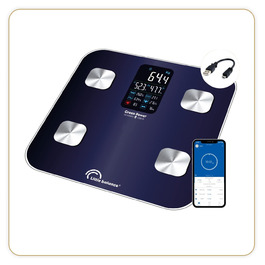 Ваги-аналізатор тіла LITTLE BALANCE 8661 Cardio X4 USB-R, нічний синій, до 180 кг, розумні, з USB зарядкою, перезаряджувані, без батарейок, ремонтопридатні