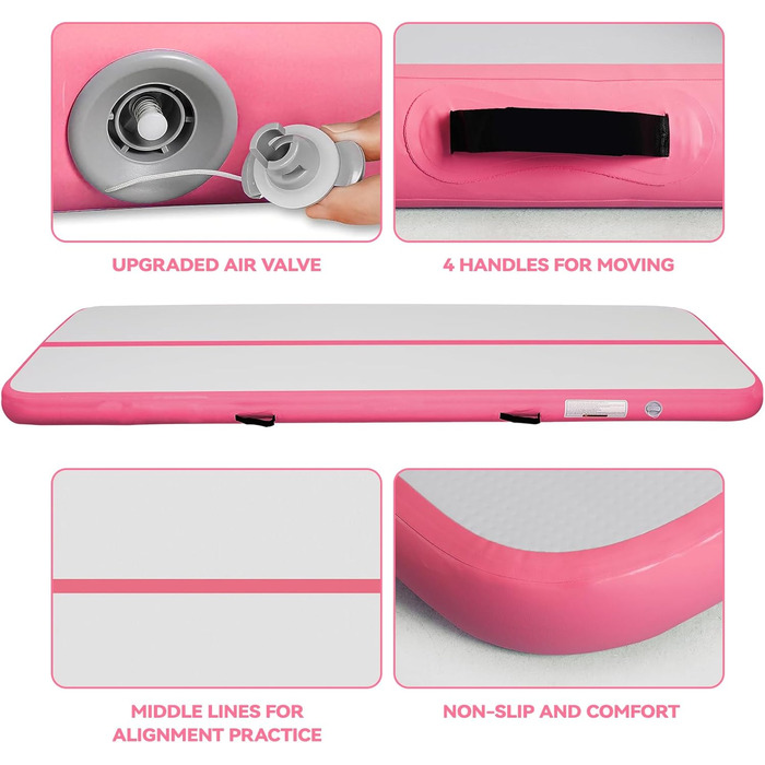 AirTrack Мат для гімнастики з електричною помпою, 10-600 см заввишки, 2-6 м завдовжки, рожевий, 600x100x10 см