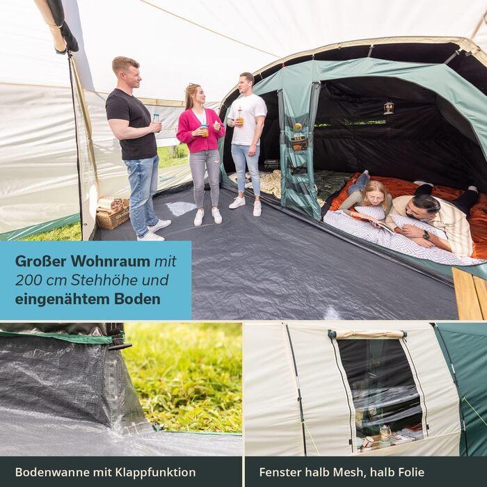 Намет Skandika Hafslo Sleeper Protect для кемпінгу 4/5/6 осіб, водонепроникний, з інтегрованим дном (5000 мм), з тамбуром, чорна спальня. Сімейний намет.