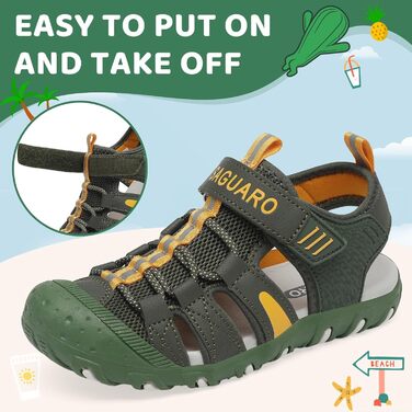 Сандалі дитячі SAGUARO для хлопчиків та дівчаток трекінгові, дихаючі, нековзкі, для походів (Зелені, 37 EU)