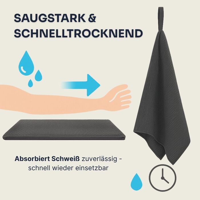 Рушник для фітнесу YUMUVE 125x50 см – спортивний рушник з покриттям для обладнання – неслизький & швидковисихаючий – мікрофібра, рифлена тканина – ідеально для спортзалу, тренажерного залу, йоги, тренувань – 5 кольорів (антрацит)