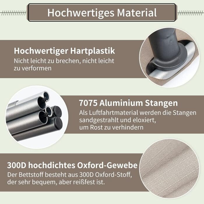 TOMOUNT Легке розкладне ліжко з алюмінію для кемпінгу: компактне, портативне, для відпочинку на природі, у наметі, у подорожах - зелене (хакі)