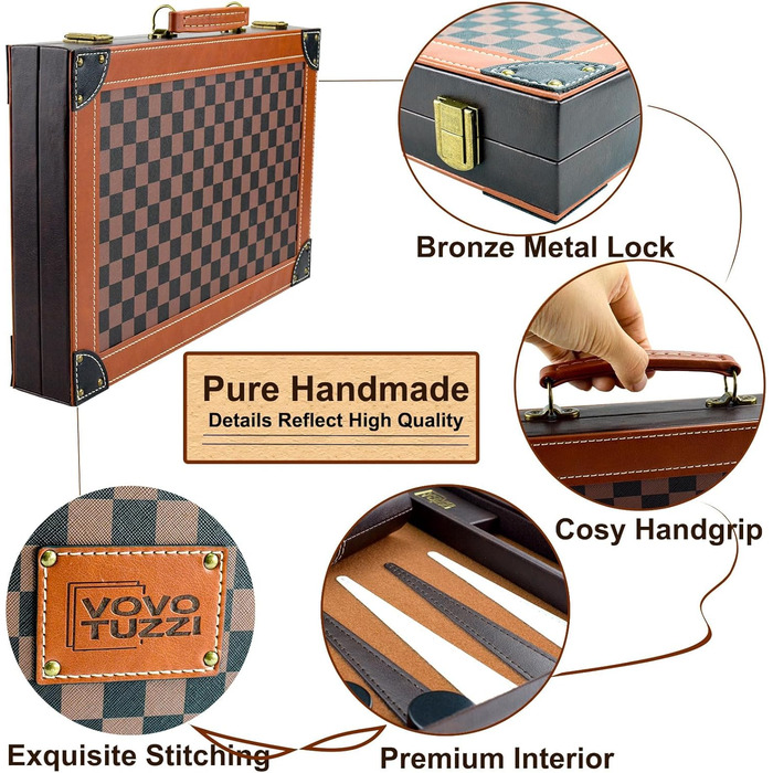 Набір для гри в шашки (бекґеммон) 15' у кейсі, класичний, для дорослих та дітей, з тартановою обкладинкою